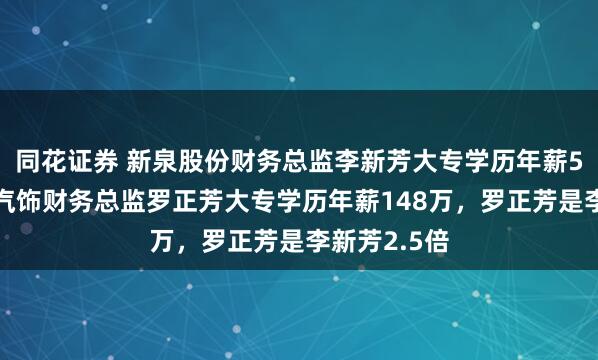 同花证券 新泉股份财务总监李新芳大专学历年薪58万，常熟汽饰财务总监罗正芳大专学历年薪148万，罗正芳是李新芳2.5倍
